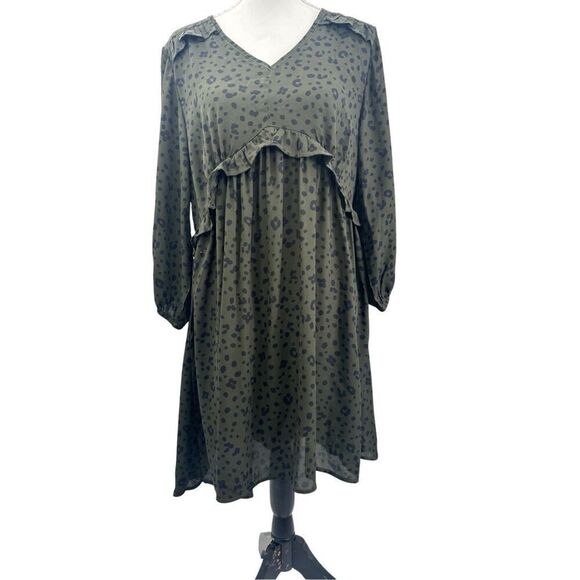 Bobaeu olive green long sleeve hi low dress size large - Picture 3 of 12